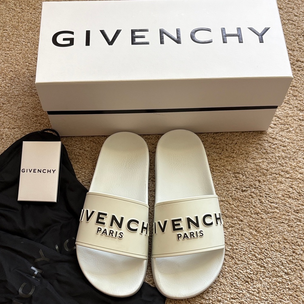 Givenchy Cream Slides with Black Logo